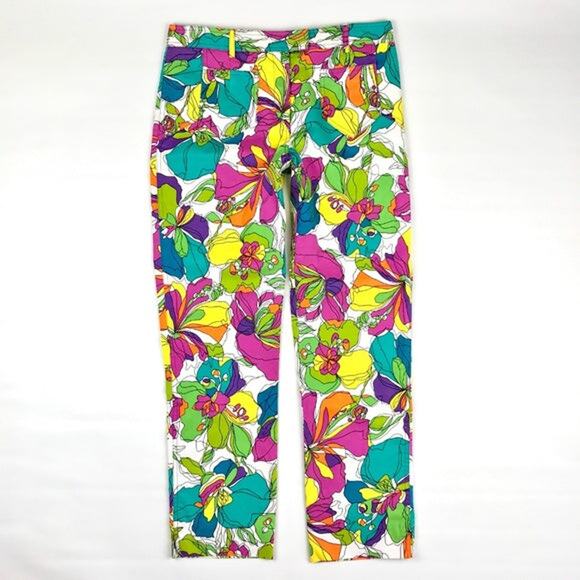 David Meister Bright Floral Print Cropped Pants Size 6 - Picture 2 of 9
